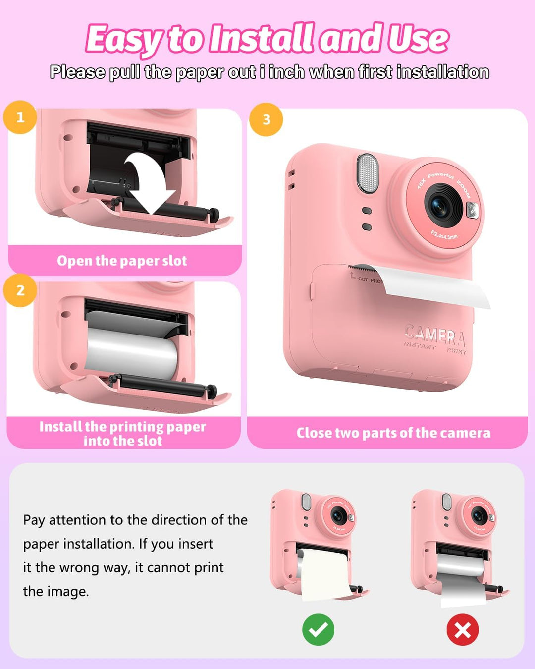 Teslahero Cámara para Niños con Impresión Instantánea de Fotos, Cám...