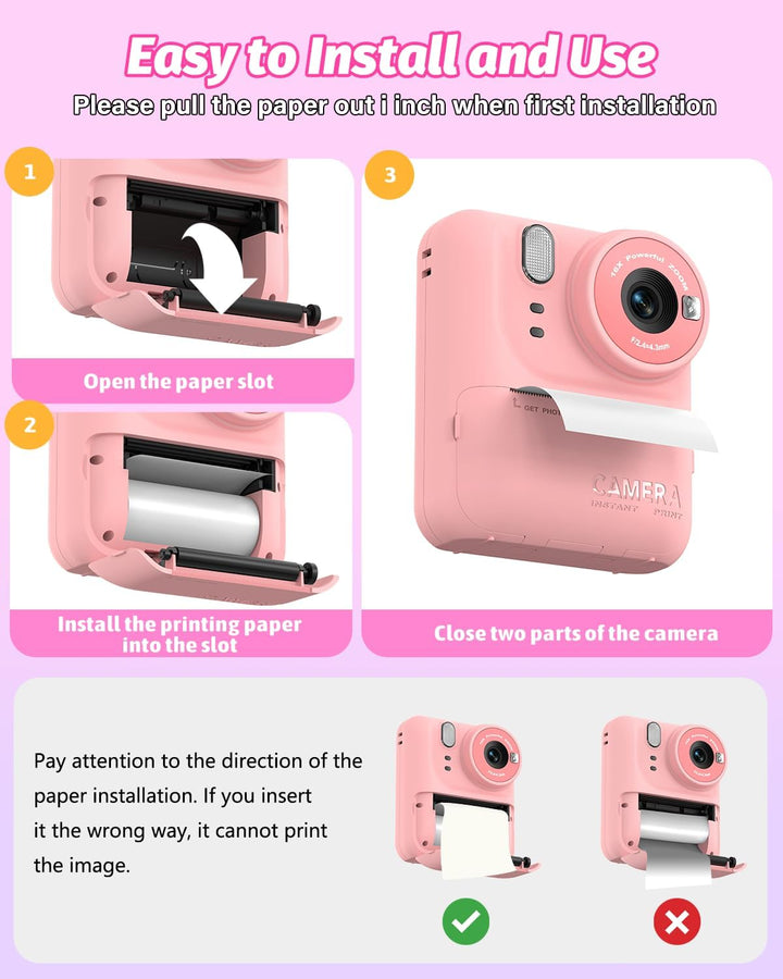 Teslahero Cámara para Niños con Impresión Instantánea de Fotos, Cám...