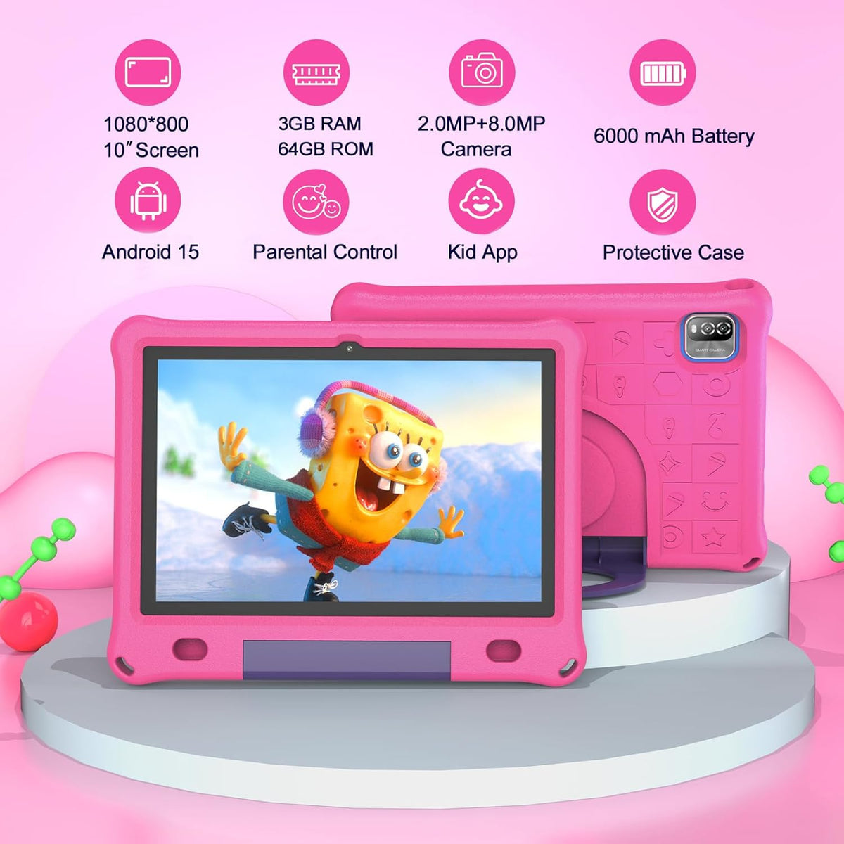 VOLENTEX Tablet de 10 pulgadas con funda, tableta Android 15