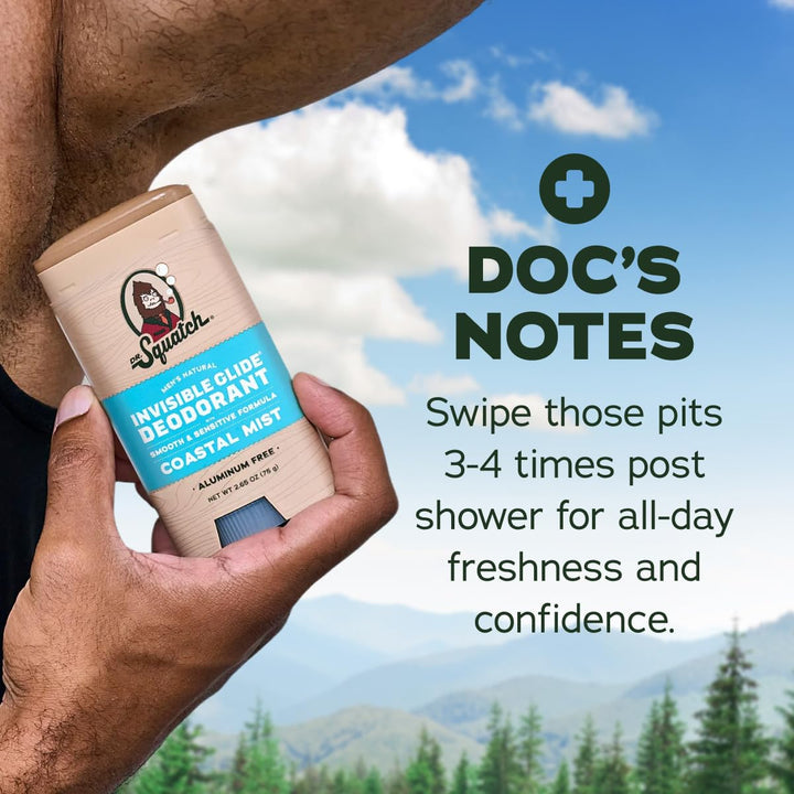 Dr. Squatch Invisible Glide Natural Desodorante para hombre, desliz...