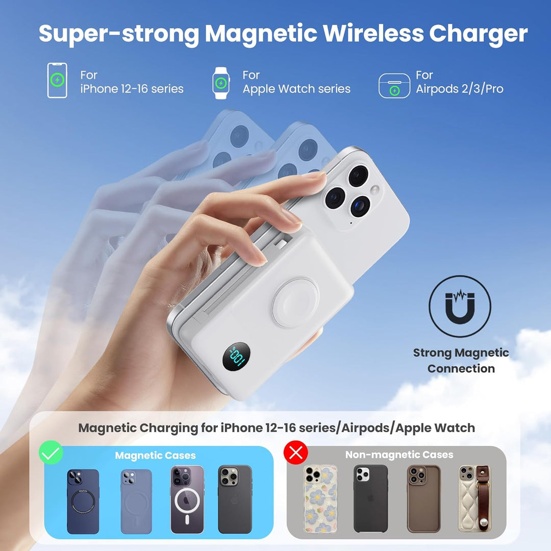 Cargador portátil magnético 6 en 1 para iPhone con cables incorpora...