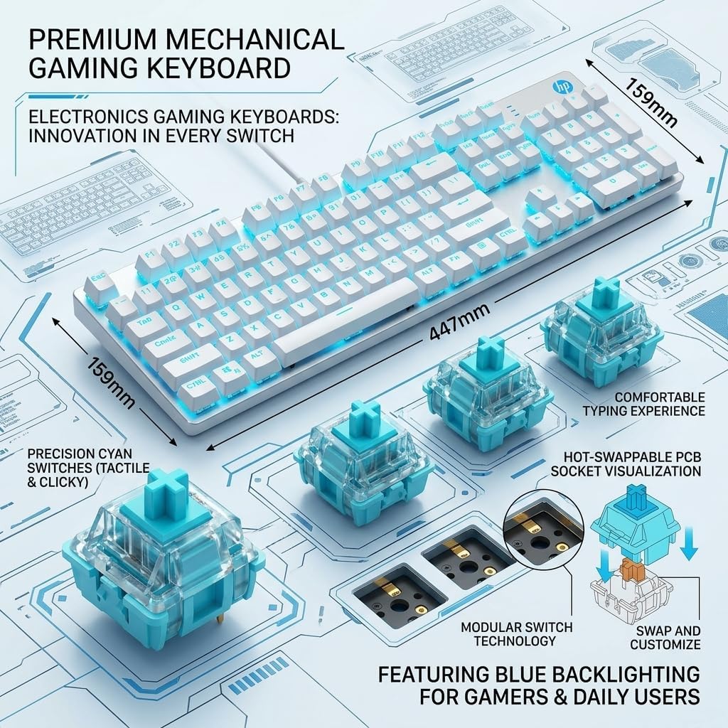 HP GK400F Teclado mecánico con cable para juegos, USB con cable de...