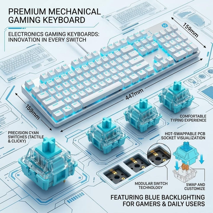 HP GK400F Teclado mecánico con cable para juegos, USB con cable de...