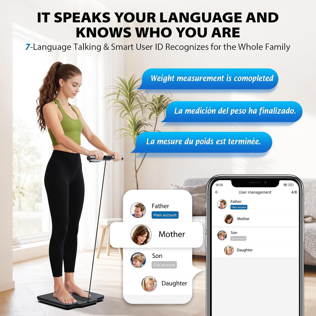 ABLEGRID - Báscula de baño inteligente para peso corporal y grasa con mango