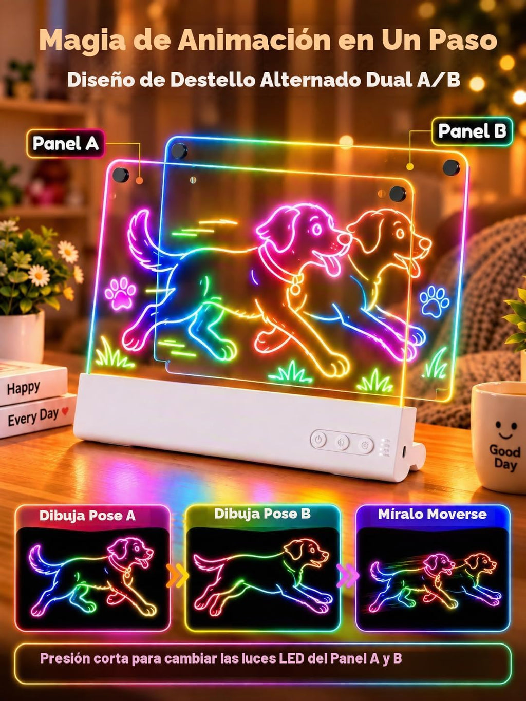 Tablero de dibujo LED para niños con paneles dobles de 16 pulgadas
