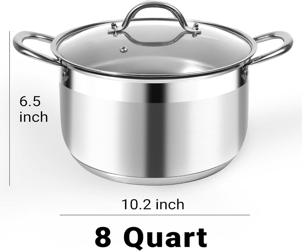 Kirecoo Olla de inducción de acero inoxidable de 8 cuartos con tapa visible