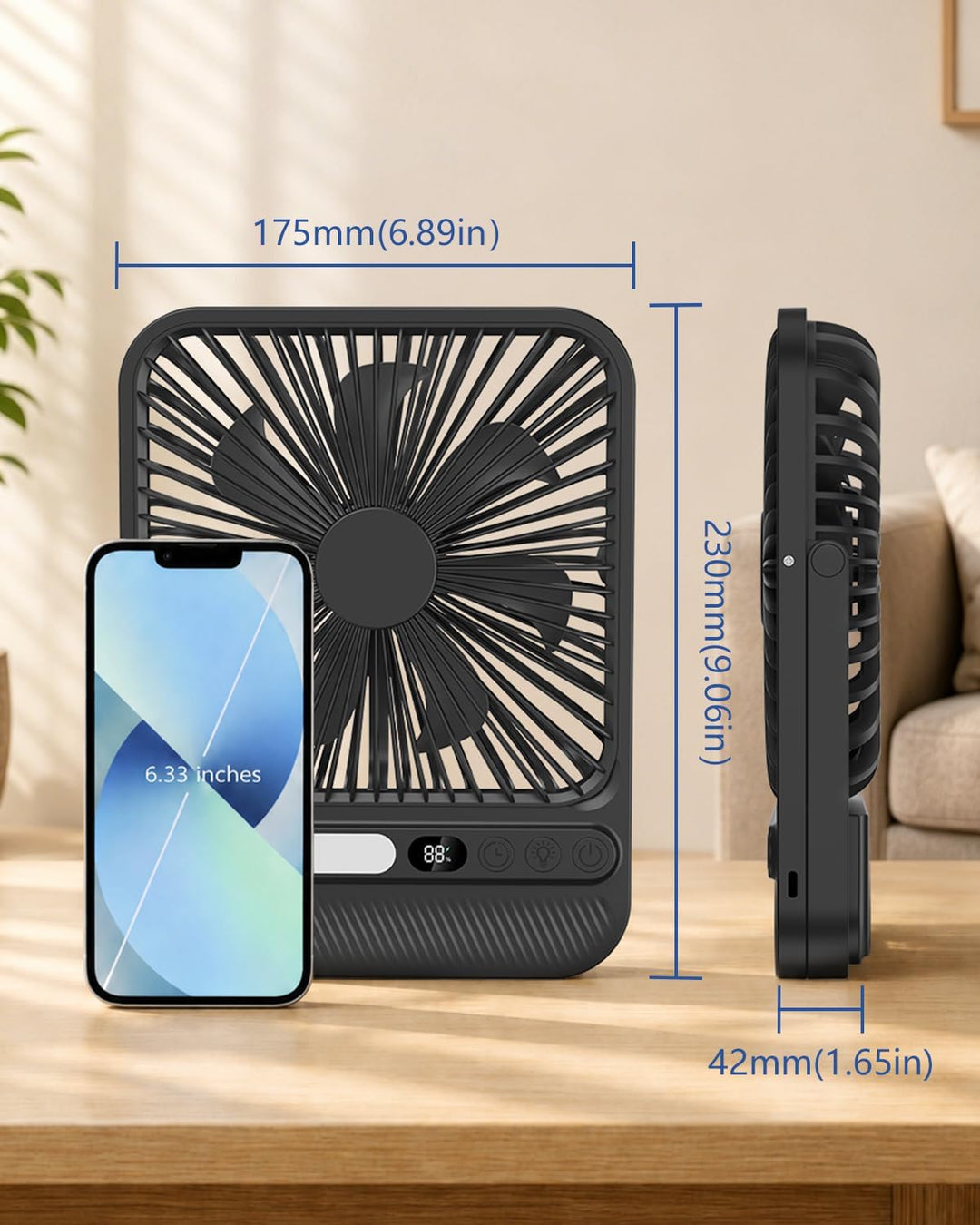 BIVBTP Ventilador de viaje portátil de 8000 mAh, ventilador de escr...