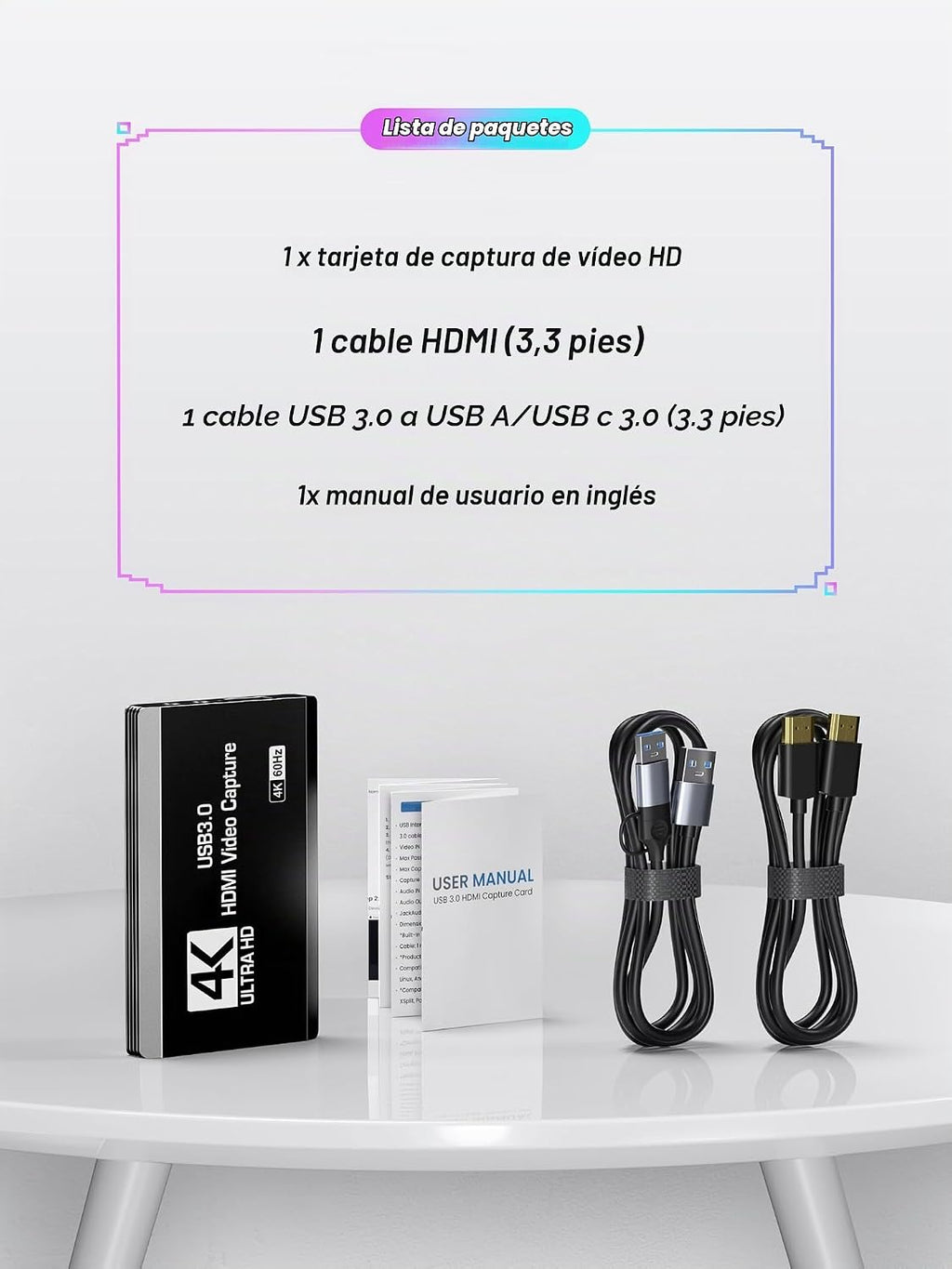 Tarjeta de captura HDMI USB 3.0, captura 4K60FPS con paso a través