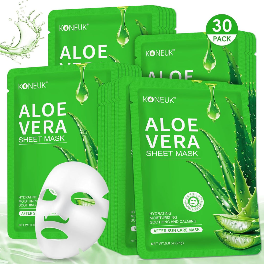 KONEUK Paquete de 30 mascarillas faciales hidratantes de aloe vera,...