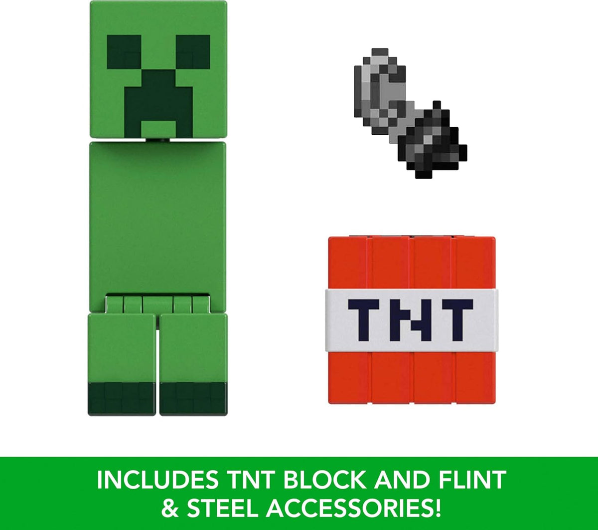 Mattel Minecraft Figura de acción y accesorios Paquete de 2 con Creeper a escala, Enredadera + TNT