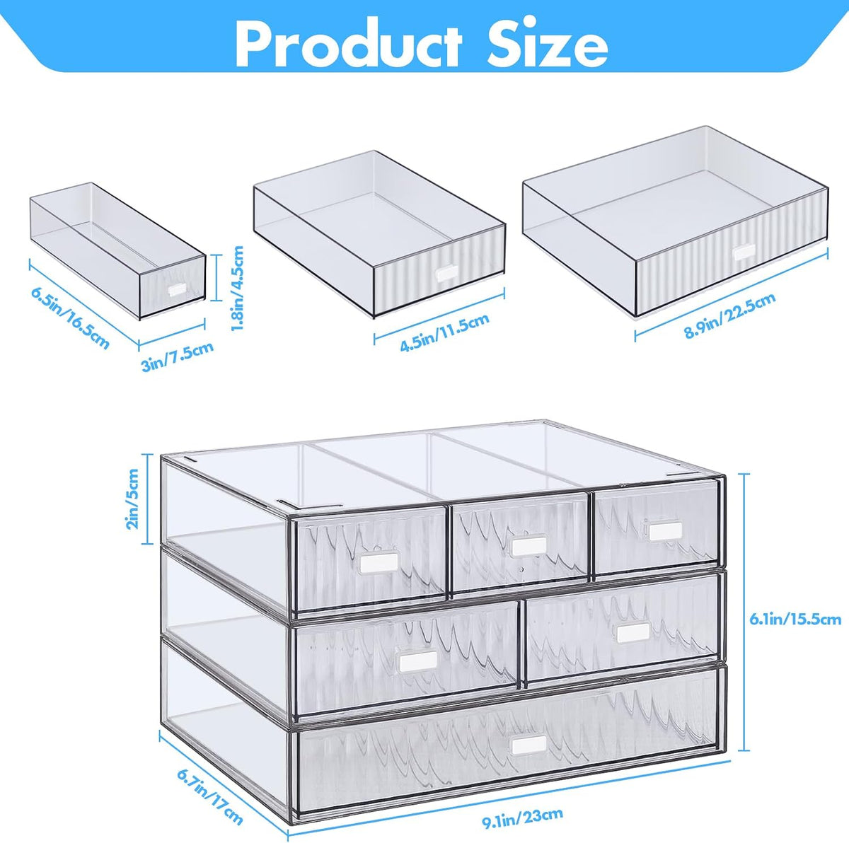 Organizador de Escritorio Apilable de 3 Niveles con 6 Cajones, YOCOMEY Caja de Almacenamiento de Escritorio de Plástico con Cajones, Organizador Desmontable de Almacenamiento de Maquillaje y