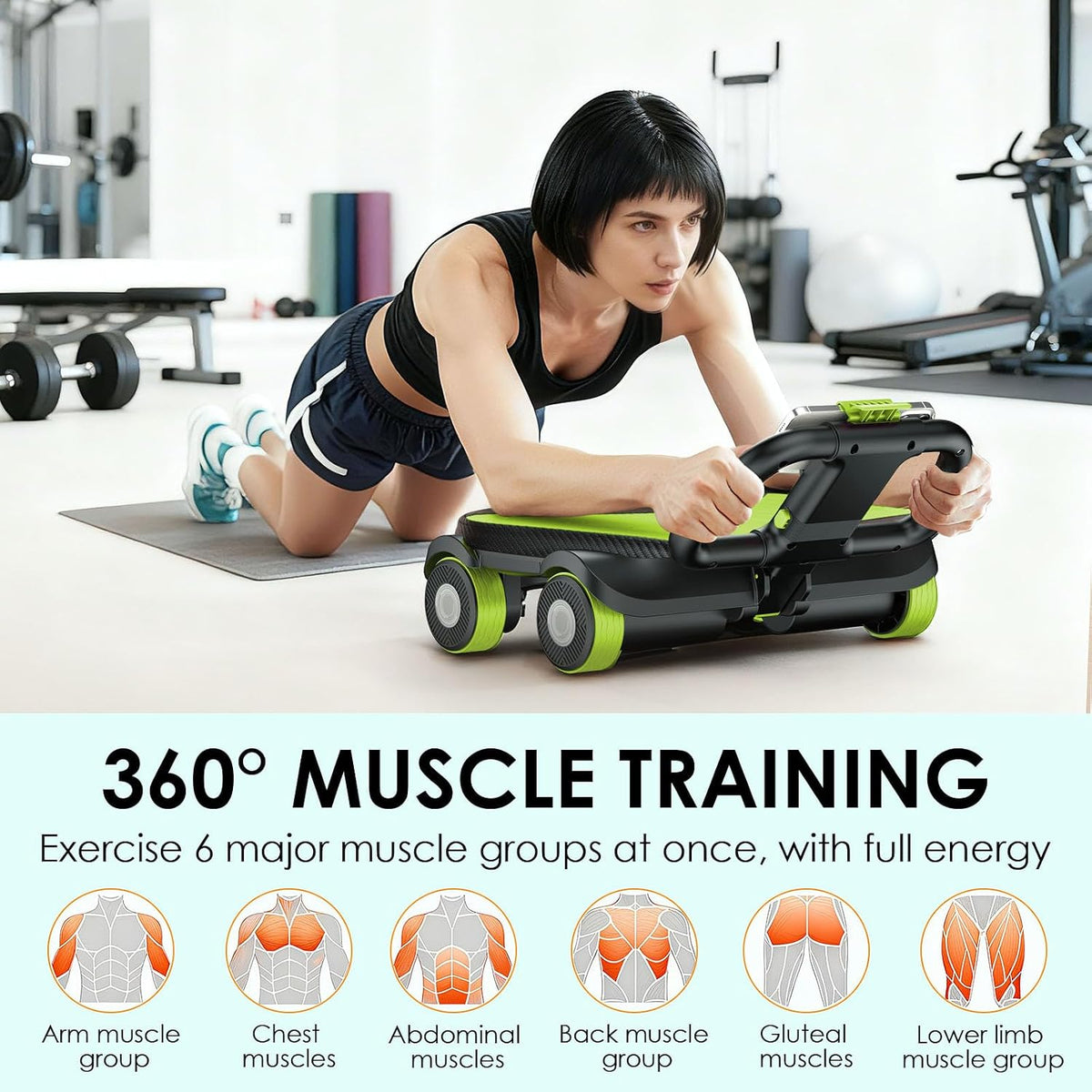 FIAMERMOR 2025 AB Rueda de rodillo – 4 ruedas soporte de codo rueda abdominal rebote automático abdominal quema grasa pérdida de peso equipo de entrenamiento núcleo hogar/gimnasio