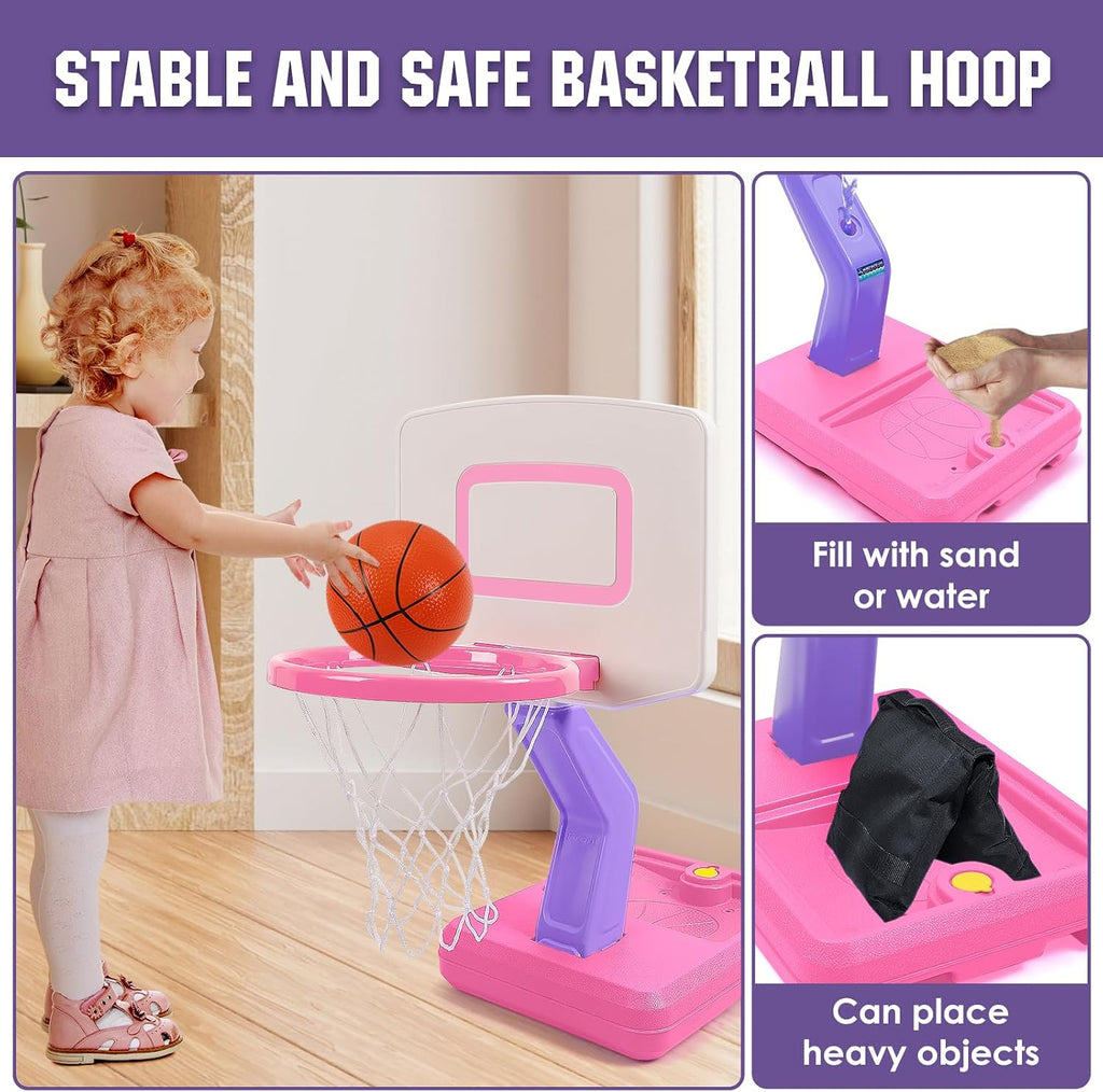 Conjunto de Aro de Baloncesto Rosa para Niños Interior, Mini Pelota de Baloncesto para Niñas