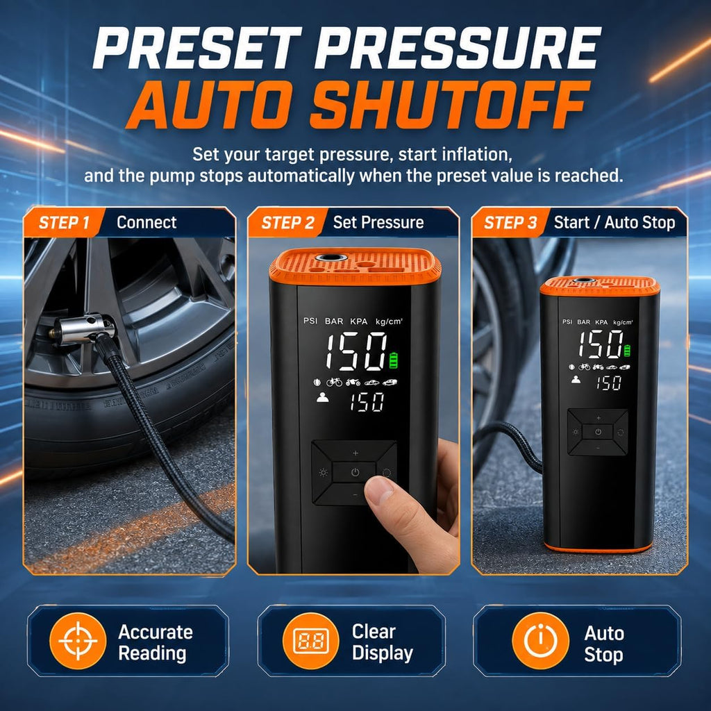 Inflador portátil del neumático del compresor de aire 150 PSI 12000mAh