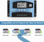 Controlador de carga de panel solar MPPT de 100 A, controlador de cargador de batería solar automático de 12 V/24 V con pantalla LCD, puerto USB dual y temporizador de ajuste de horas de encendido
