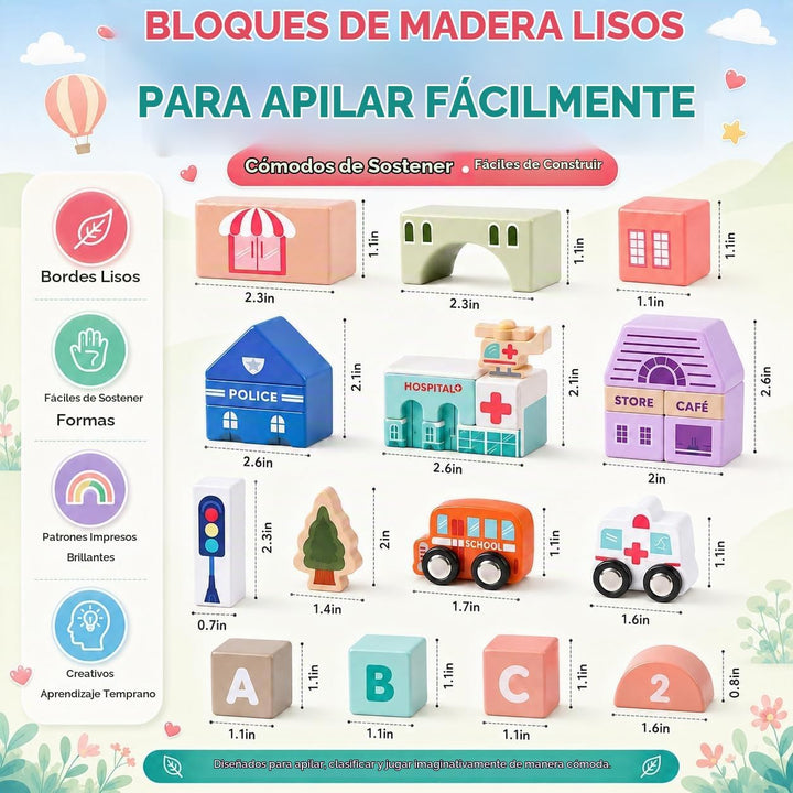 Juego de bloques de construcción de madera, apilador de construcció...