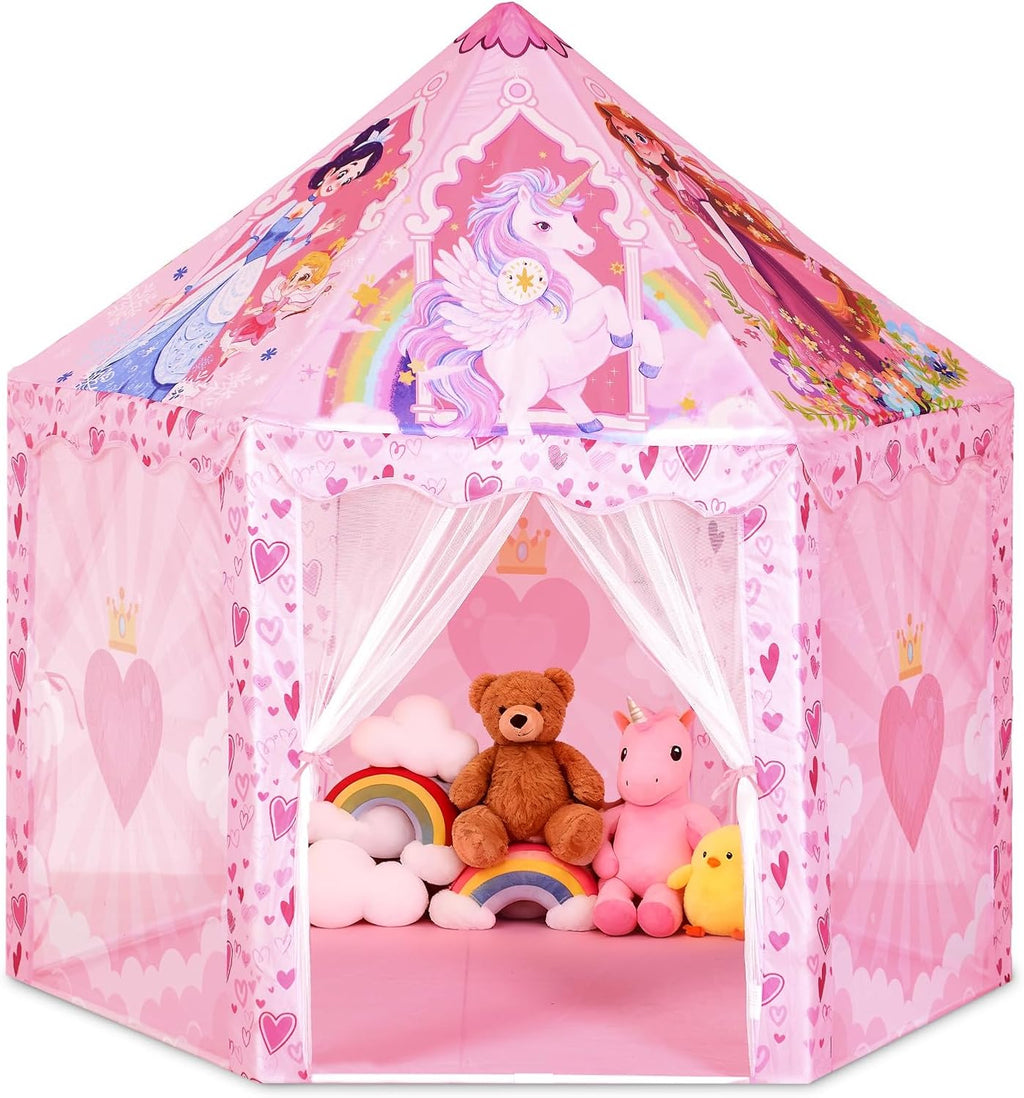 Tienda de campaña hexagonal de princesa para niñas, gran castillo interior con bolsa de transporte, rincón de lectura de ensueño y espacio de juego imaginativo, cumpleaños, San Valentín, idea de regalo de Pascua para niños de 3 a 8 años