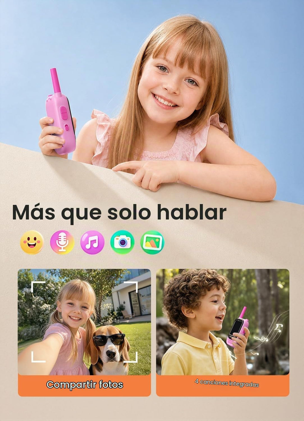 FOREDOM Radio de Video Recargable: Walkie Talkies para Niños, Alcance Largo para Niños y Niñas