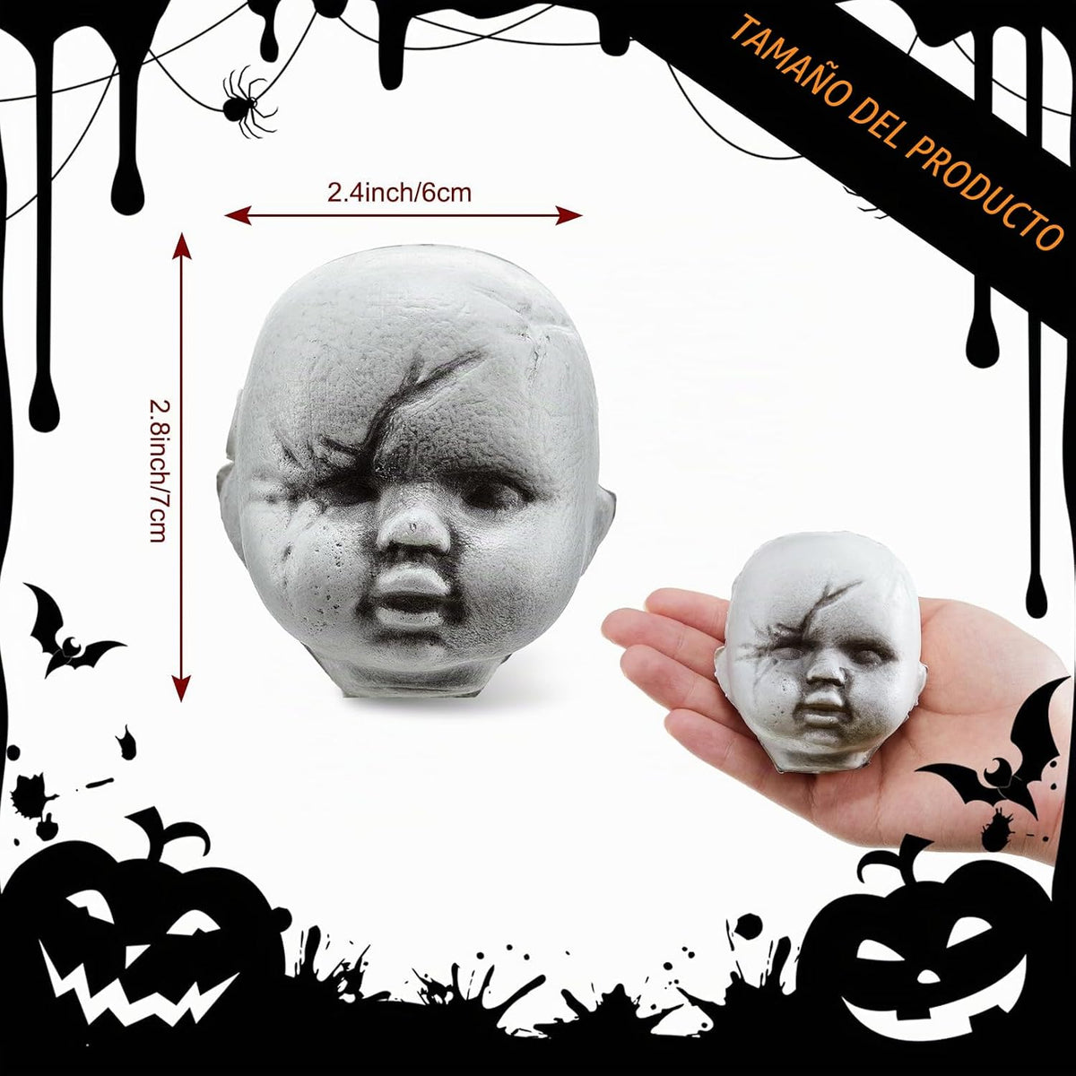 Hiboom 24 cabezas de muñeca de bebé de Halloween, plástico de miedo
