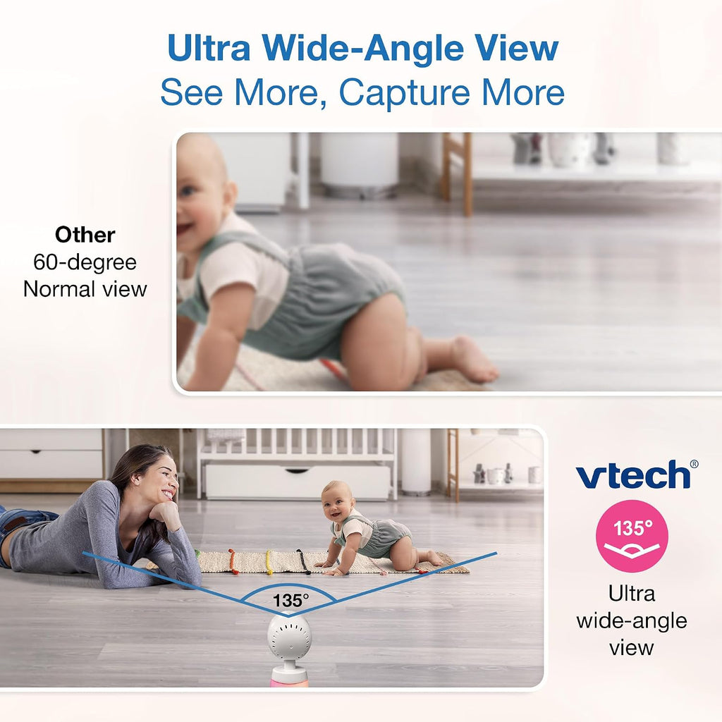 VTech Monitor inteligente WiFi para bebés, 2 cámaras para gemelos y dos habitaciones, pantalla dividida de 7 pulgadas, sensor 2K, visión gran angular, aplicación gratuita, luz nocturna, conversación