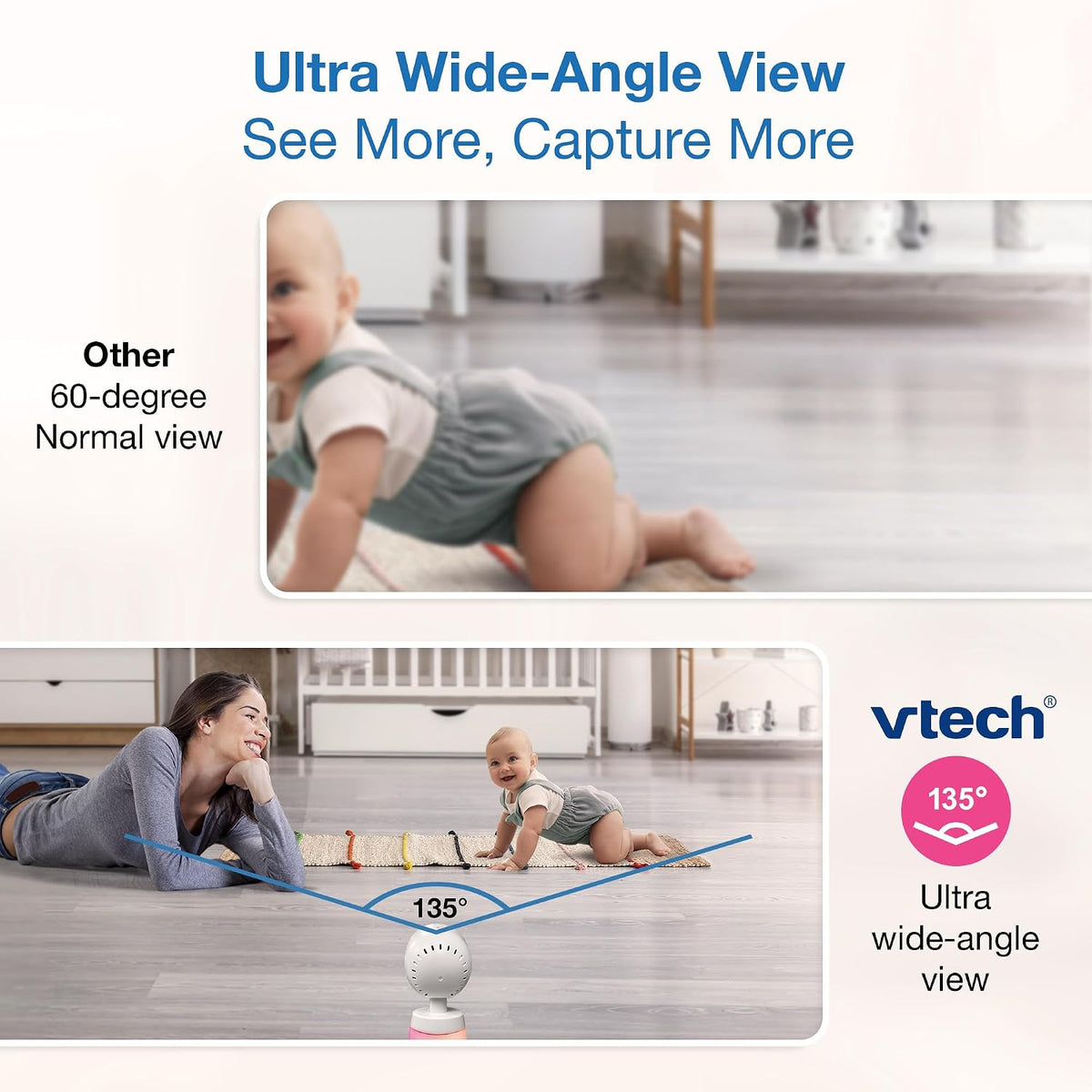 VTech Monitor inteligente WiFi para bebés, 2 cámaras para gemelos y dos habitaciones, pantalla dividida de 7 pulgadas, sensor 2K, visión gran angular, aplicación gratuita, luz nocturna, conversación