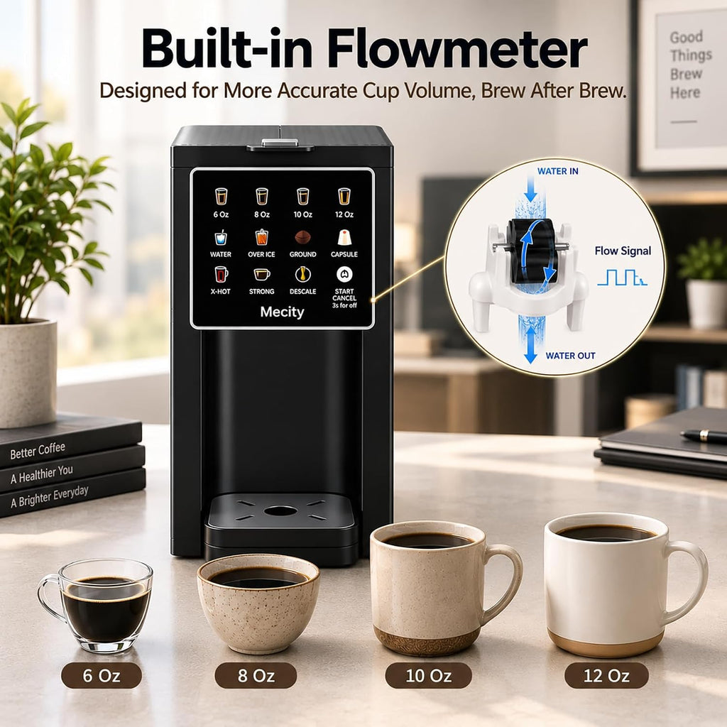 Mecity Cafetera digital compatible con cápsulas K Cup, máquina de café americano inteligente con pantalla táctil sobre hielo, preparación rápida, 6, 8, 10, 12 onzas opcionales, sabor ajustable