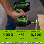 Greenworks - Taladro inalámbrico sin escobillas de 24 V, 400 pulgadas-libras más combo de destornillador de 1950pulgadas-libras, alto par, ligero, (2) baterías USB-C de 2.0 Ah (batería externa de