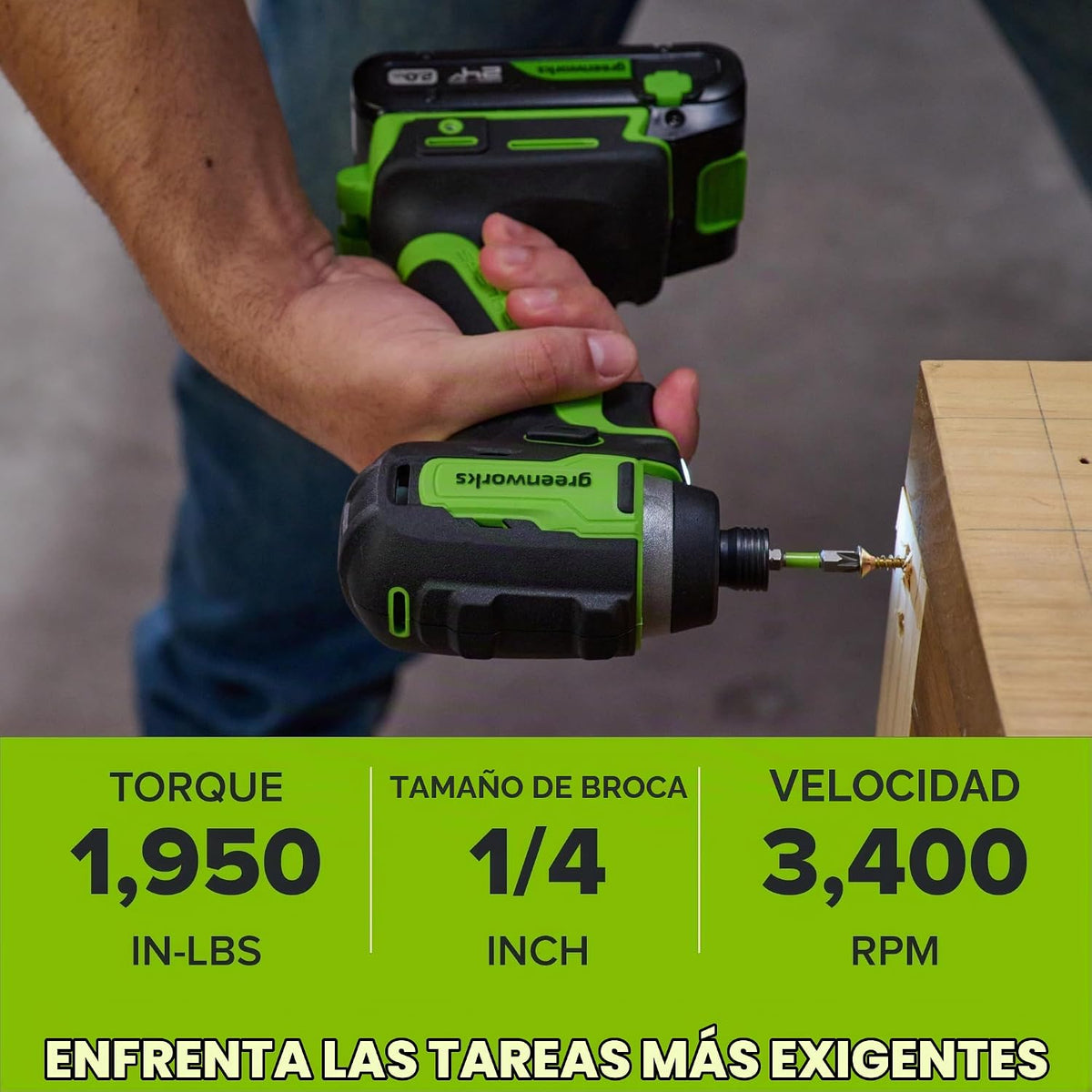 Greenworks - Taladro inalámbrico sin escobillas de 24 V, 400 pulgadas-libras más combo de destornillador de 1950pulgadas-libras, alto par, ligero, (2) baterías USB-C de 2.0 Ah (batería externa de