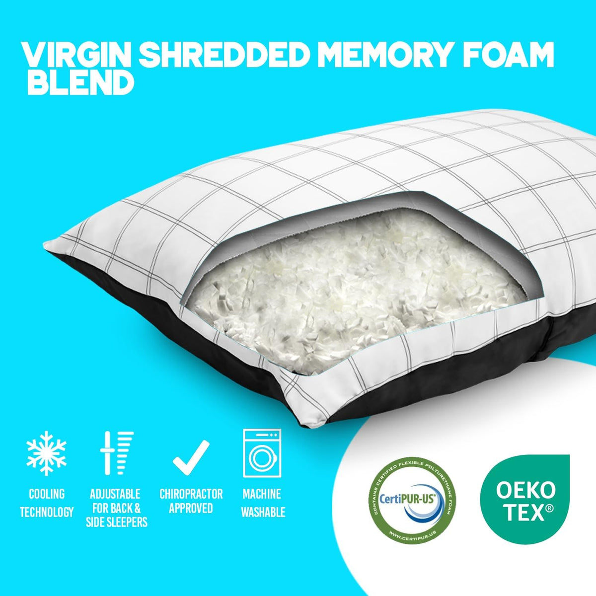 Almohadas de Plumón y Algodón | Almohadas de Espuma Viscoelástica Tamaño Queen, Diseñadas y Aprobadas por Quiroprácticos, 2 en 1 Respaldo y Almohadas para la Cama | Almohadas Completamente