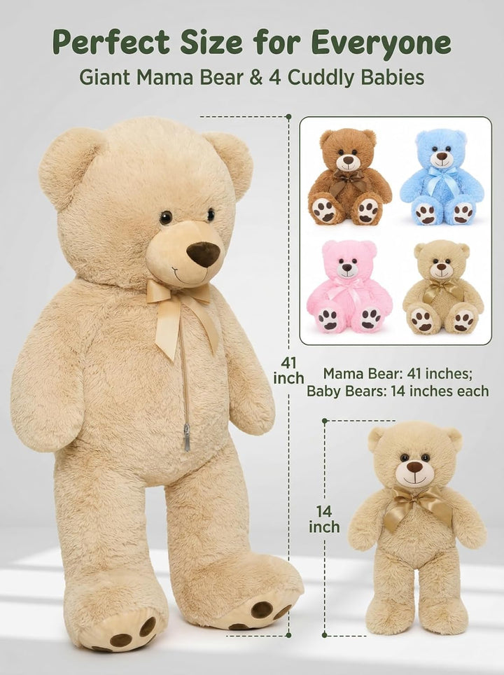 MaoGoLan 5 piezas de oso de peluche grande con 4 bebés, 41 pulgadas...
