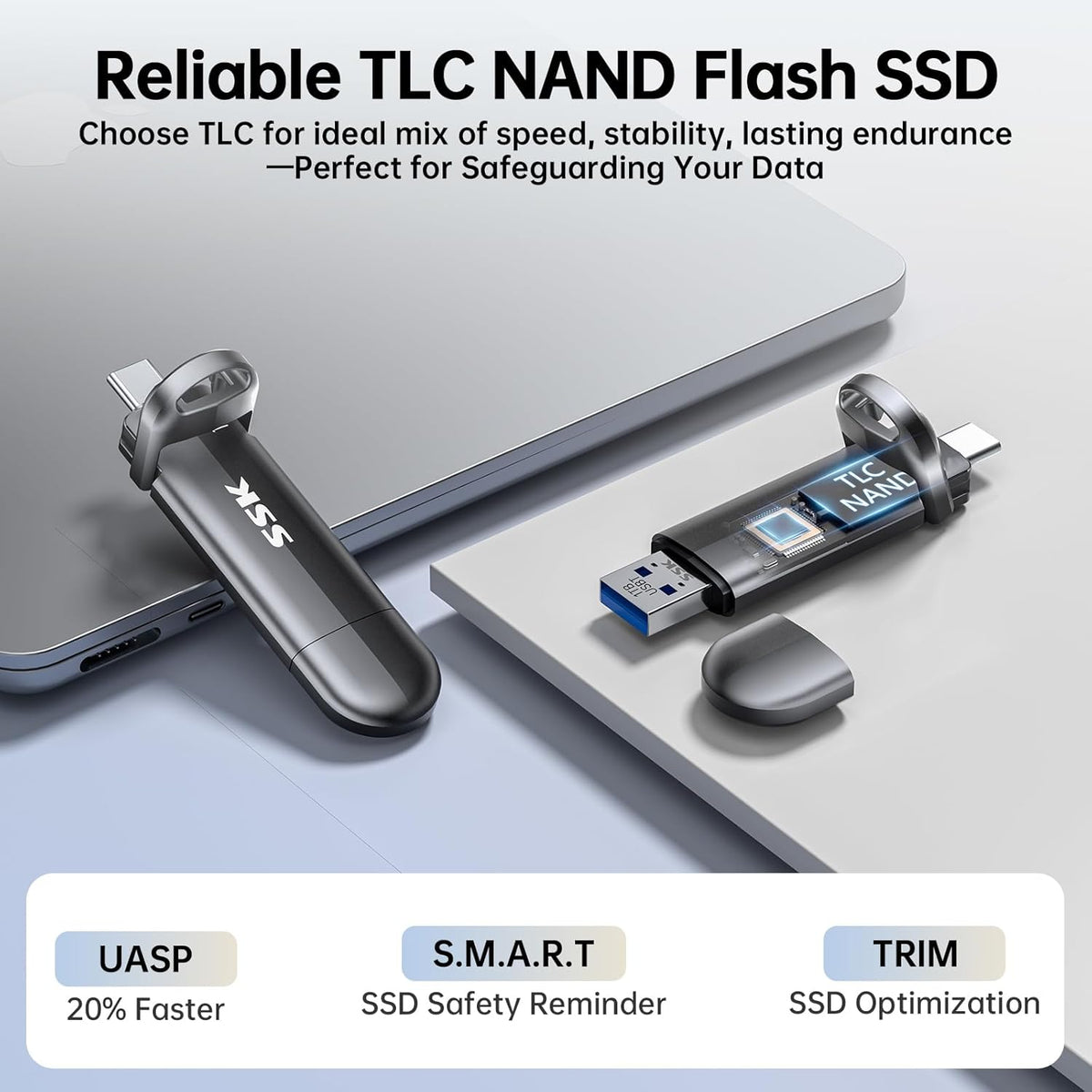 SSK Unidad flash USB 2TB SSD externa, TLC NAND unidad de estado sól...