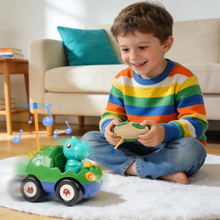 QPOU Auto de dinosaurio a control remoto para niños, juguete de aut...