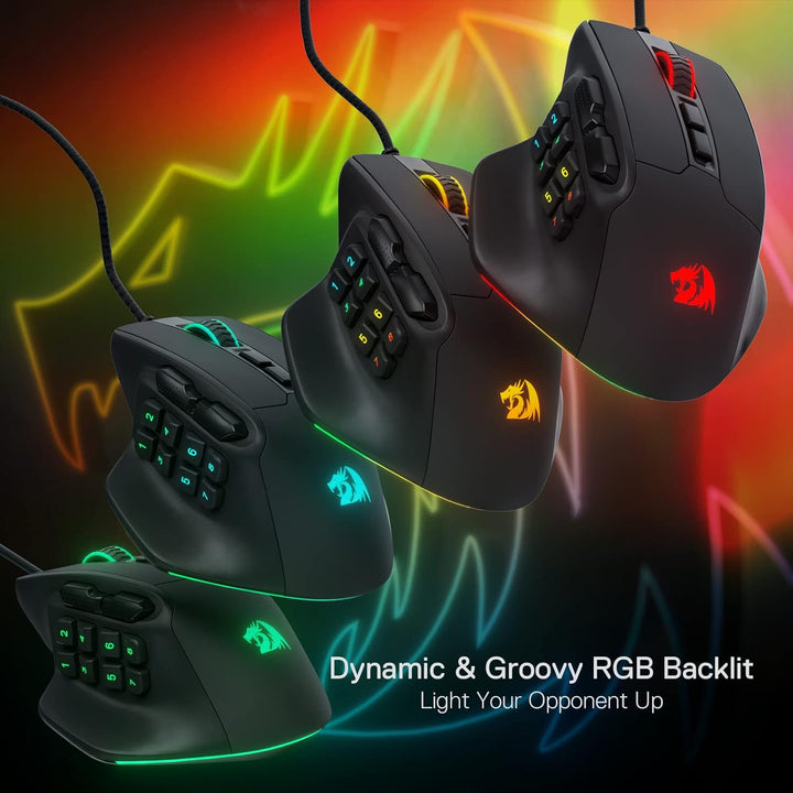 Redragon M811 Aatrox - Ratón para juegos MMO, 15 botones programabl...