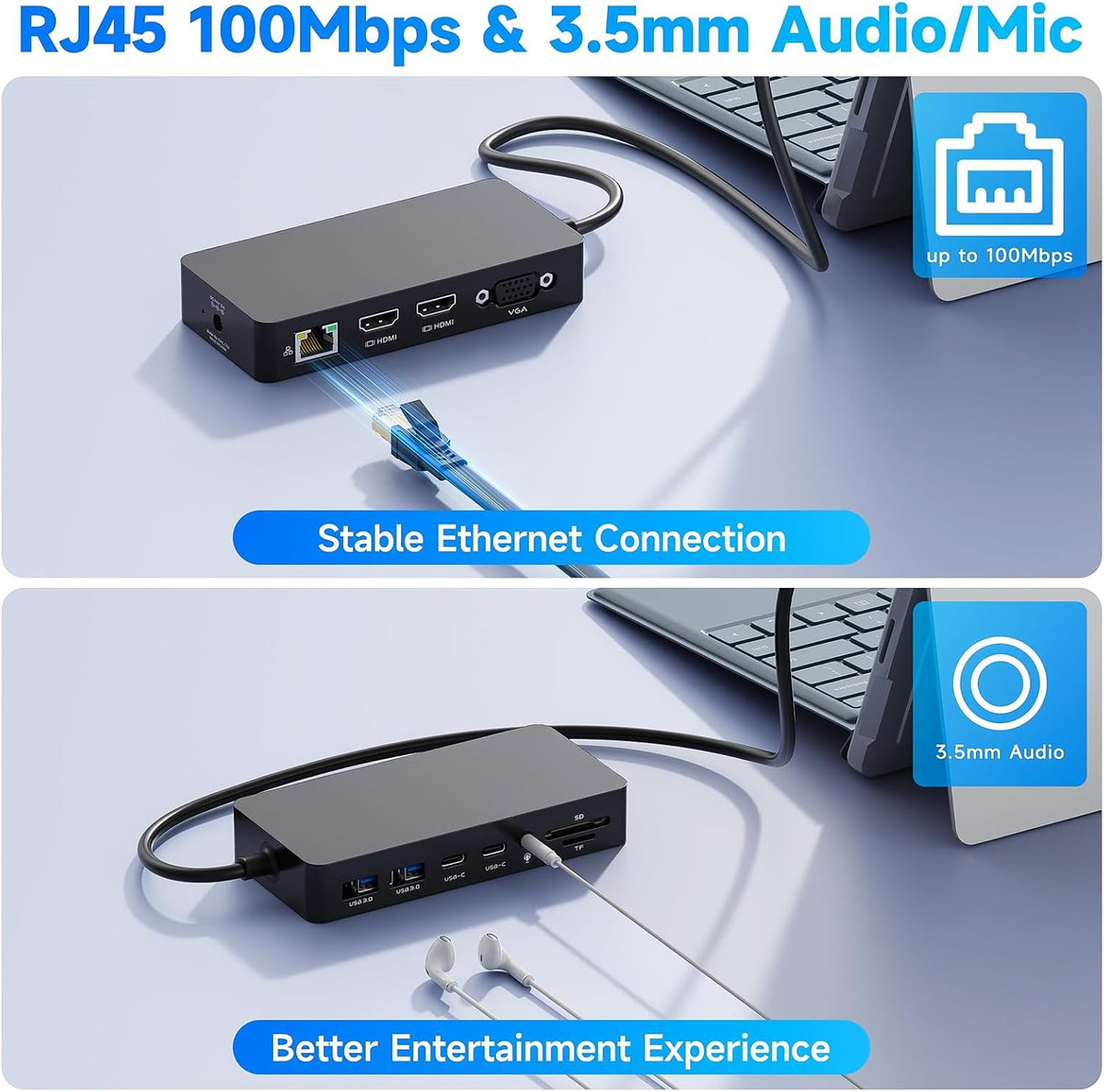 Estación de acoplamiento Surface Thunderbolt 4, triple pantalla a través de HDMI dual + VGA con adaptador de corriente, Surface Dock compatible con Surface Pro 12/11/10/9/8/X/7 y Surface Laptop 5/4/3