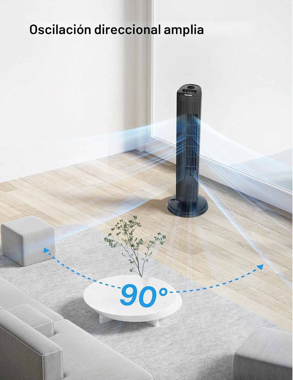 PELONIS Ventilador de torre oscilante de 30 pulgadas con 3 ajustes...