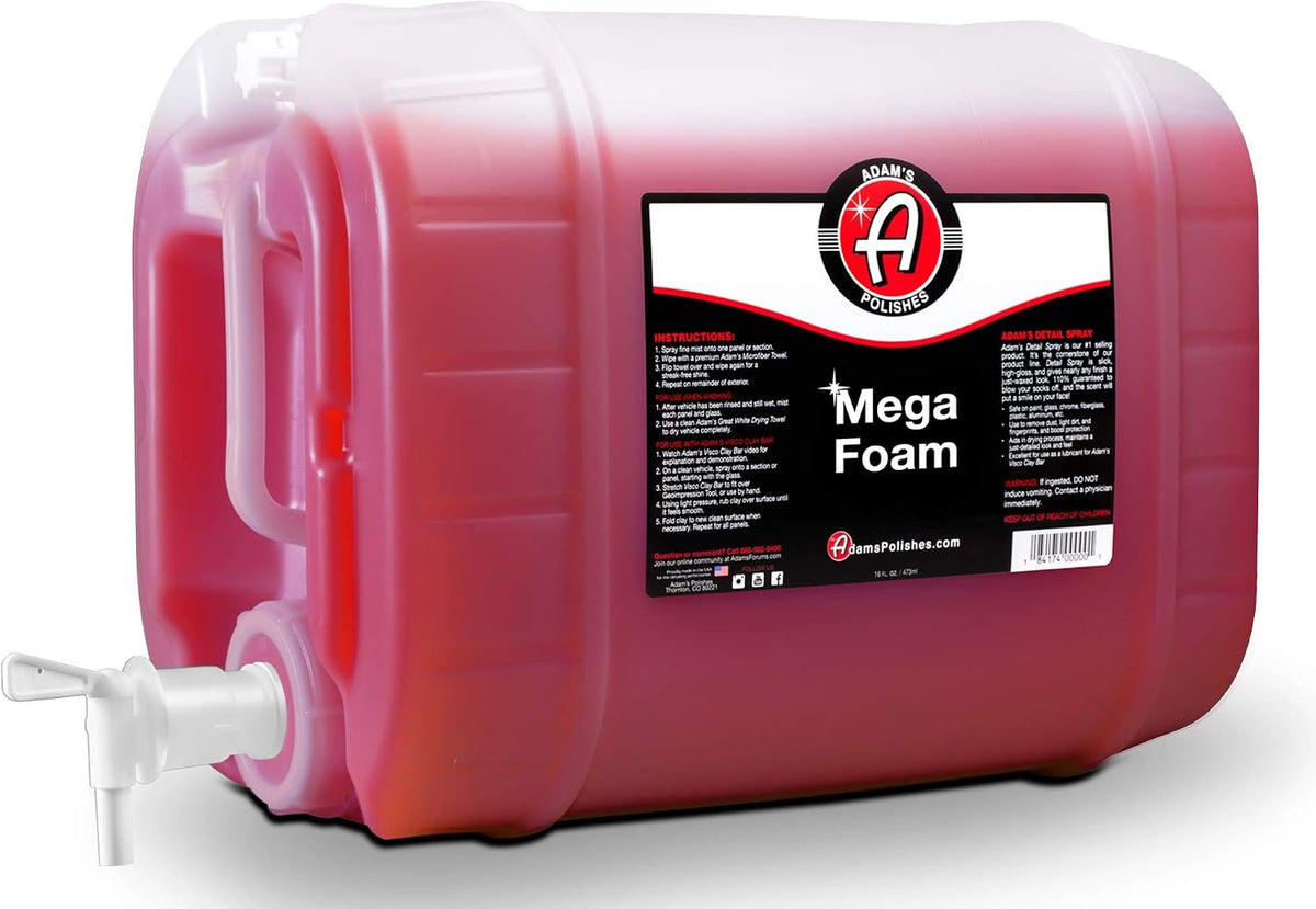 Adam's Mega Foam (5 galones) – pH neutro, ultra concentrada para cañón de espuma, pistola de pulverización de espuma o cubeta – Seguro para cera, selladores y revestimiento cerámico – Limpiador de