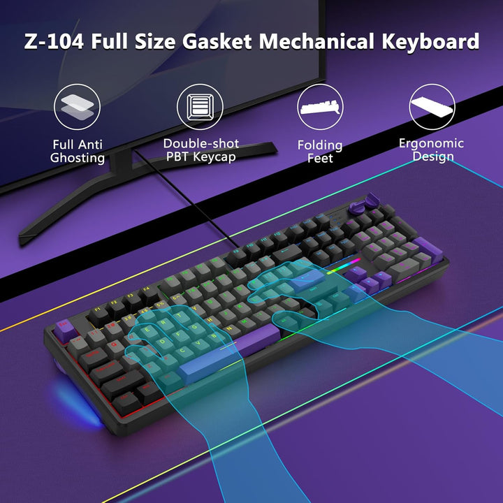 E-YOOSO Teclado mecánico cremoso con cable, estructura de junta con...