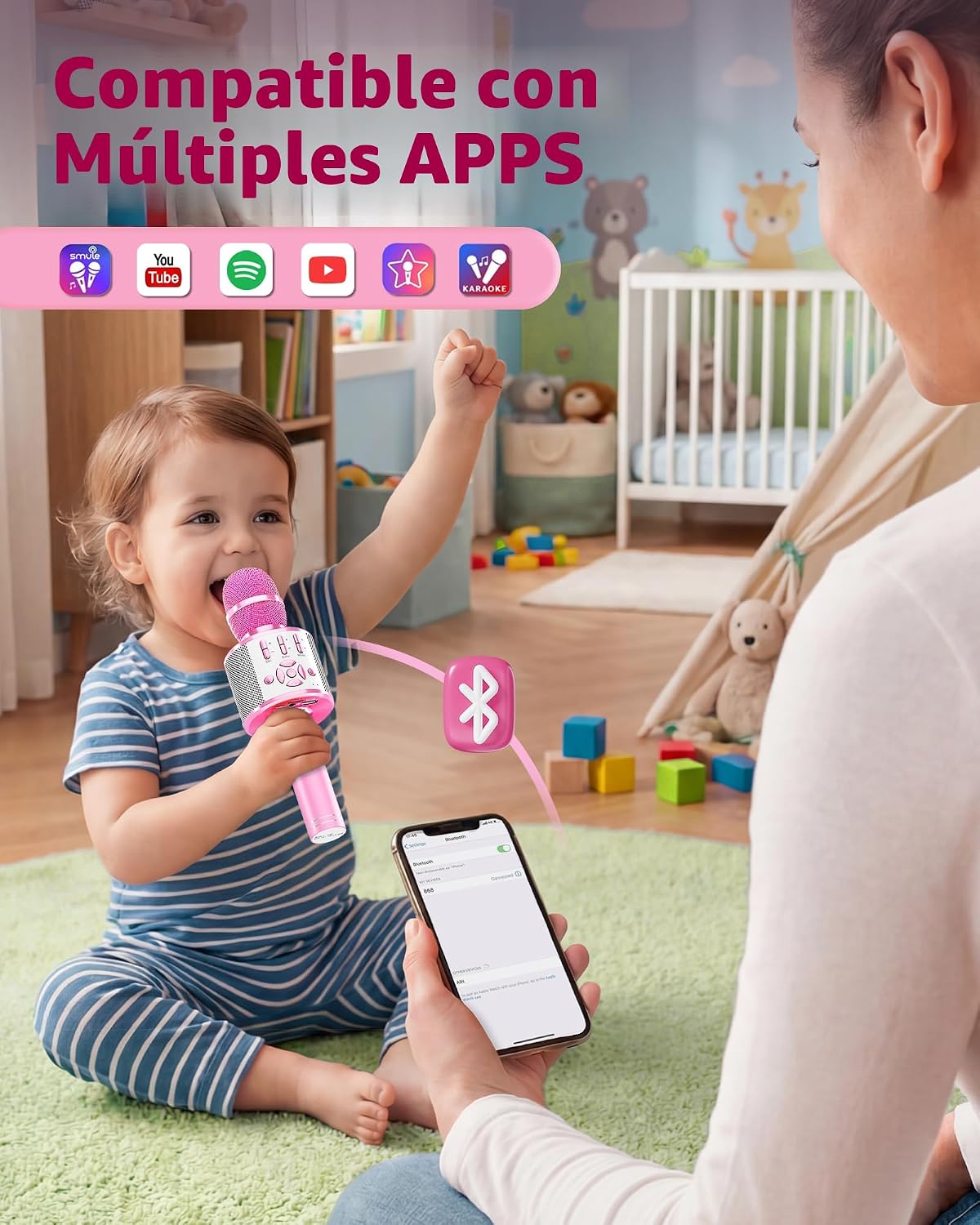 Juguetes para niñas, micrófono de karaoke para niños pequeños con luces, para niñas, fiesta de cumpleaños, juguete para niños de 3, 4, 5, 6, 7, 8 + (rosa claro)