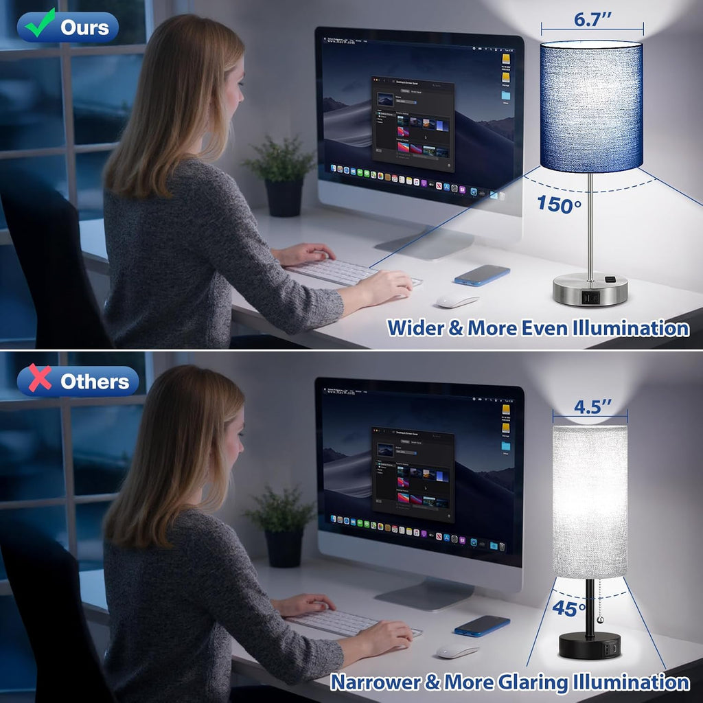 Lámpara Juego de 2 lámparas táctiles para dormitorio, regulables, USB C+A