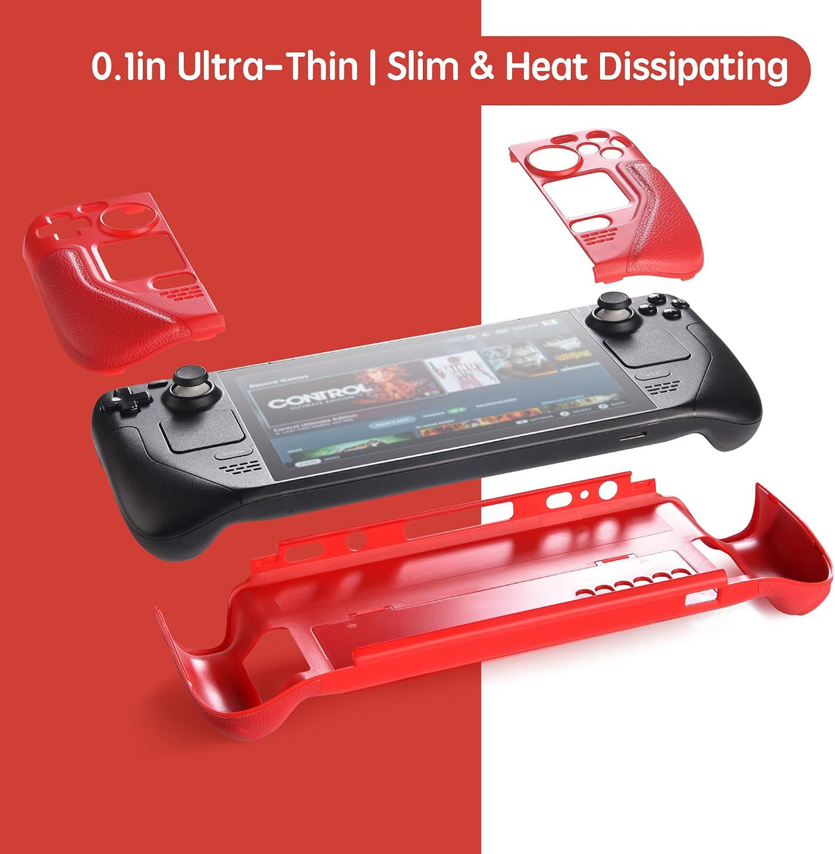 UYIYE Funda protectora para Steam Deck OLED y LCD con soporte rojo