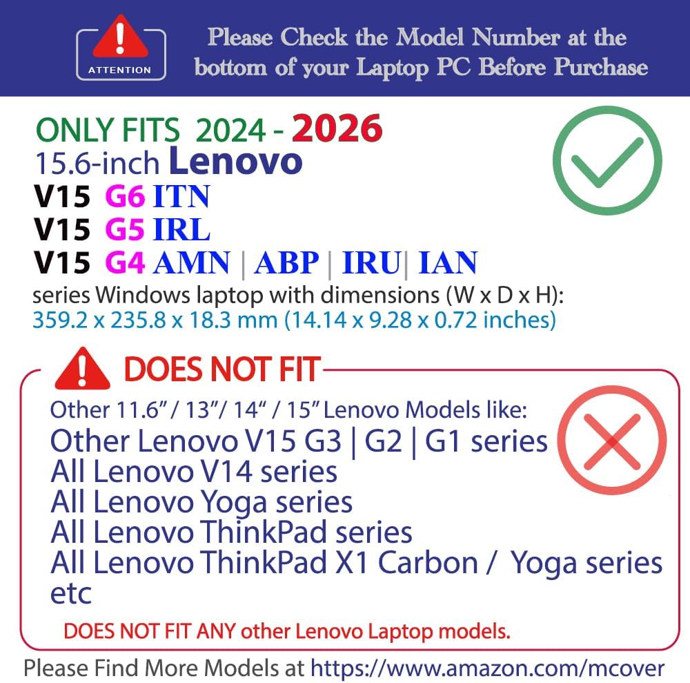 mCover Funda solo compatible con Lenovo V15 G4 \/ G5 \/ G6 Series 2...