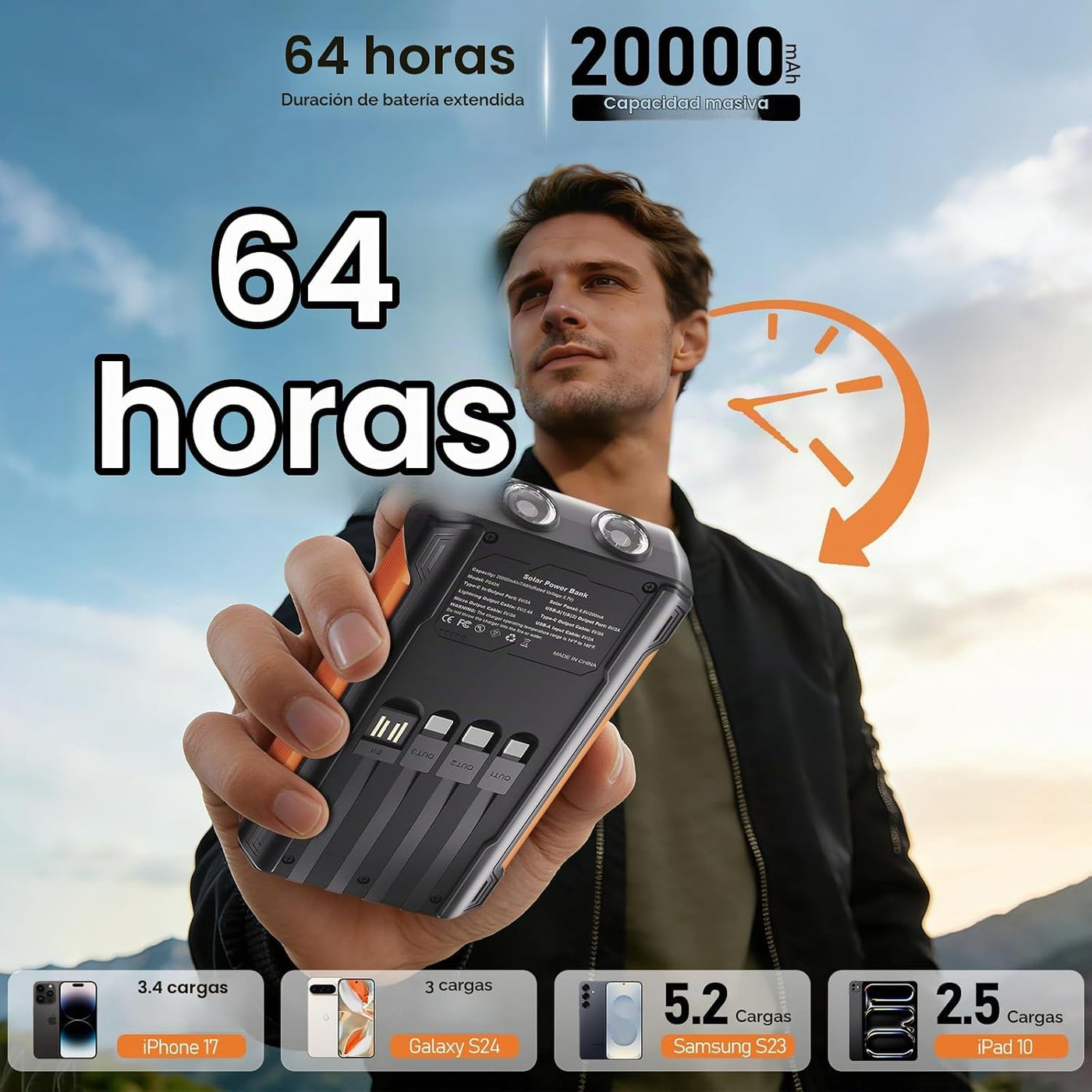 Nymzixt Cargador Solar Power Bank 20000mAh, Cargador Portátil con 4...