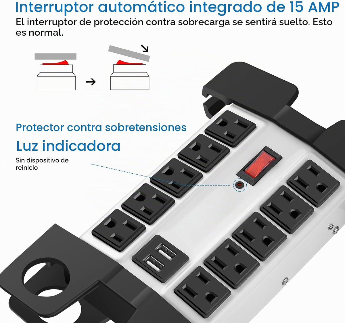 CCCEI Regleta de alimentación resistente con puertos USB, 10 tomacorrientes