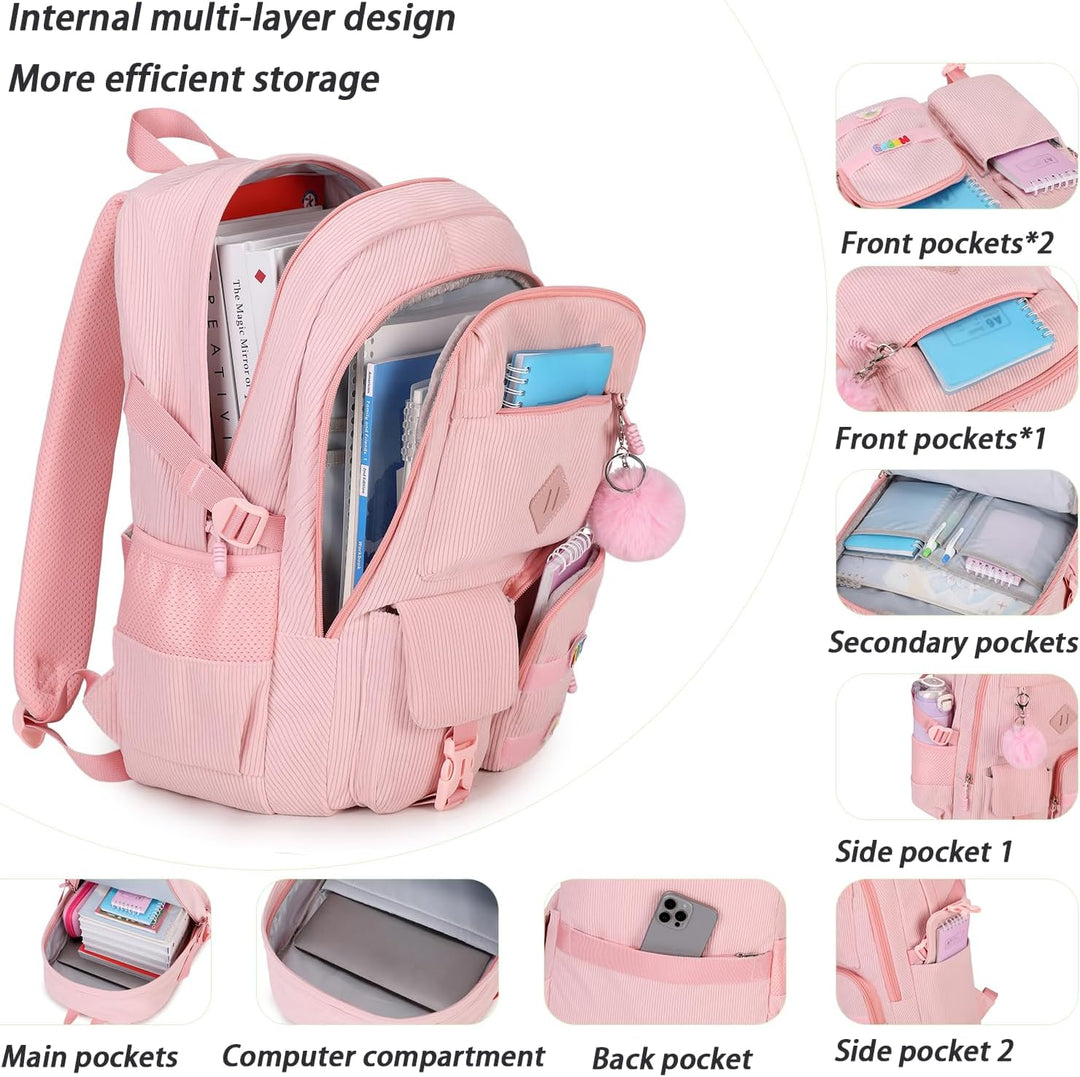 BLUWEI Mochila para laptop para niñas, mochila de pana para adolesc...