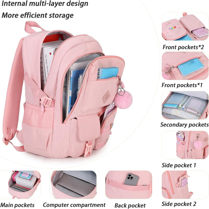 BLUWEI Mochila para laptop para niñas, mochila de pana para adolesc...