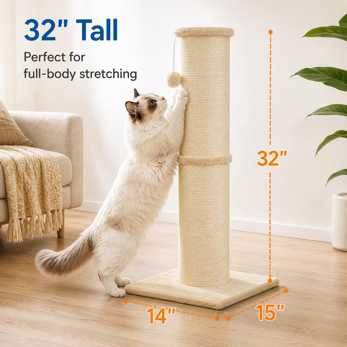 Poste rascador para gatos con poste de sisal de 5.5 pulgadas de