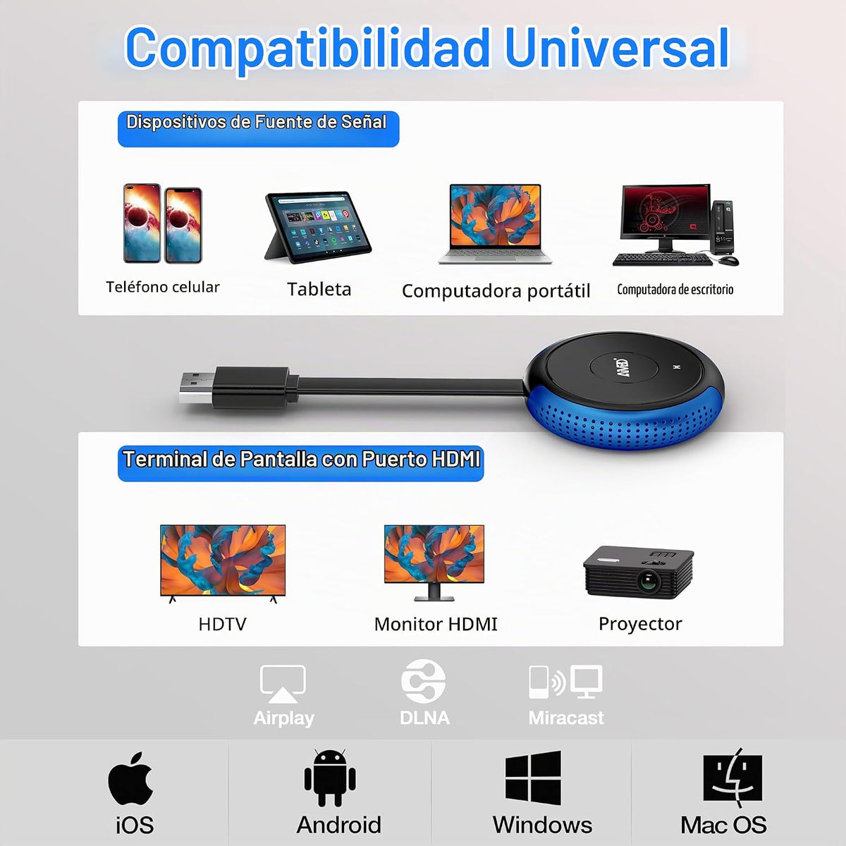 AIMIBO Dongle de pantalla HDMI inalámbrica 4K Plug & Play