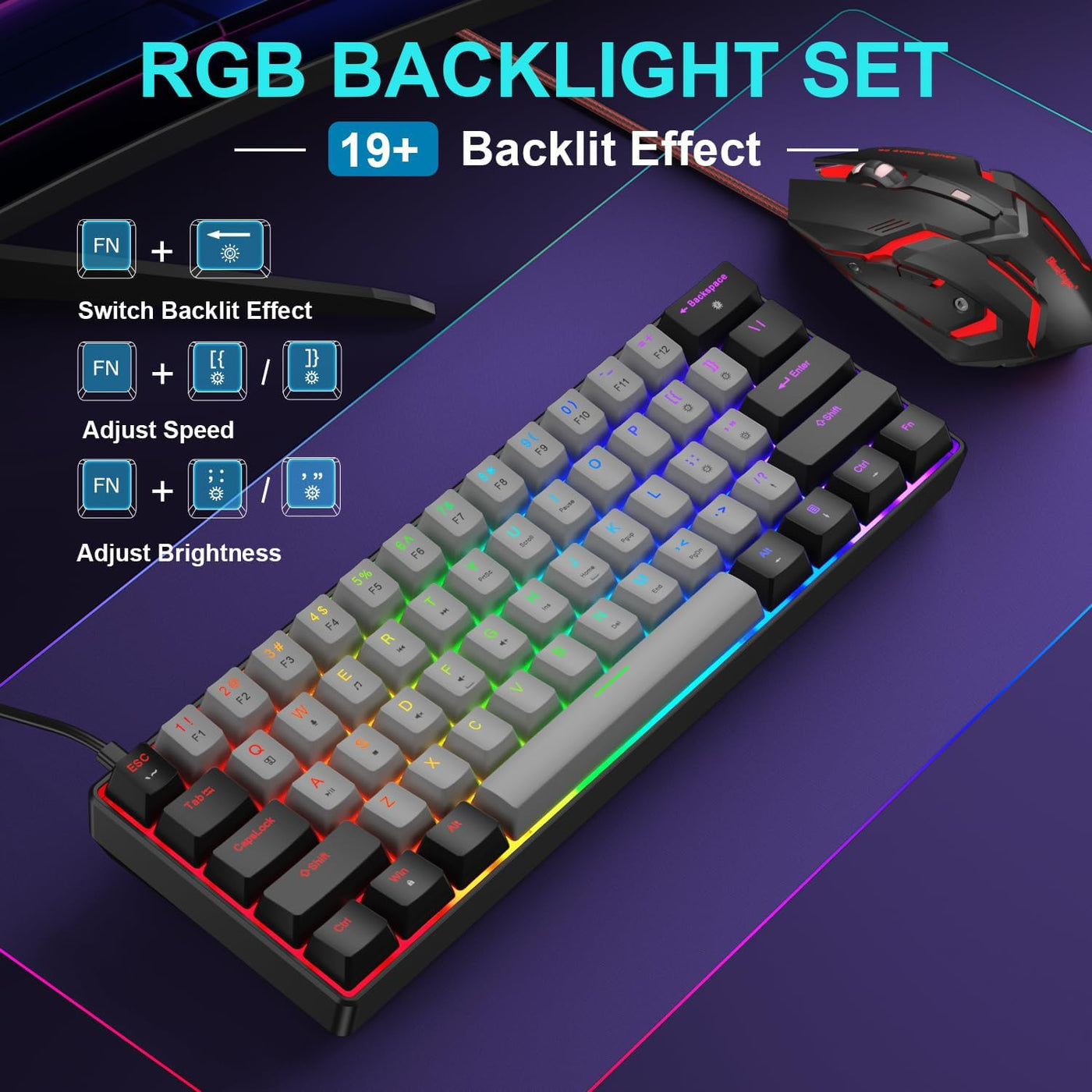 BlueFinger Combo de teclado y mouse mecánicos para juegos 60% \u201...