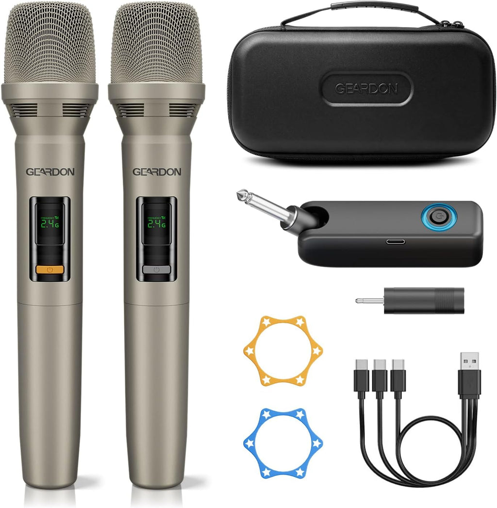 Micrófono inalámbrico dual 2.4G, micrófono recargable con bolsa de