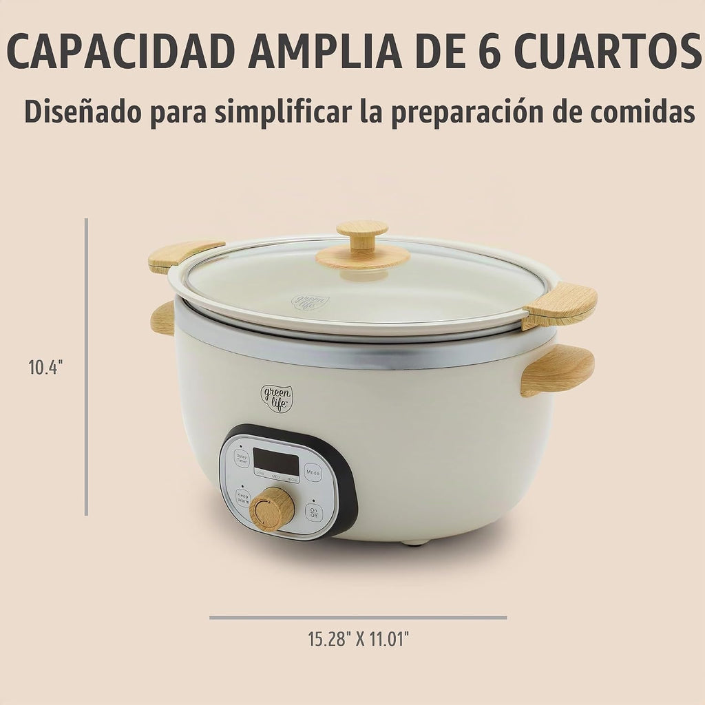 GreenLife 6QT - Olla de cocción lenta antiadherente de cerámica